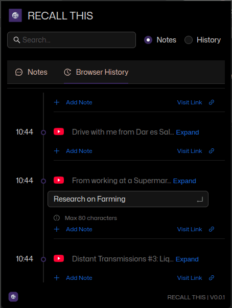 Add notes to Chrome history entries